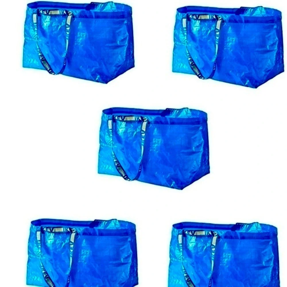 5 large Ikea BAGS blue sturdy organizing garage closet storage shopping new